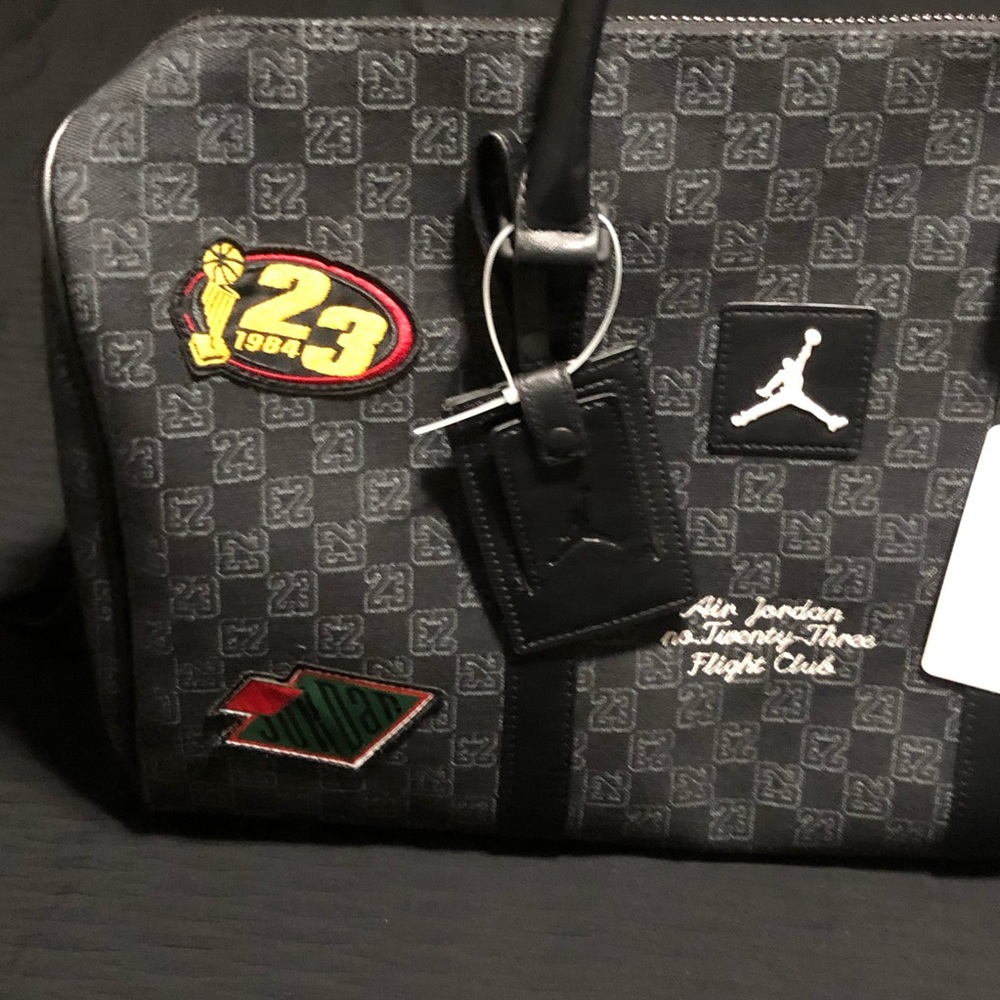 Air Jordan 23 Flight Club Patches Black Monogram Duffle Bag 40L NEW, NWT - Picture 2 of 9